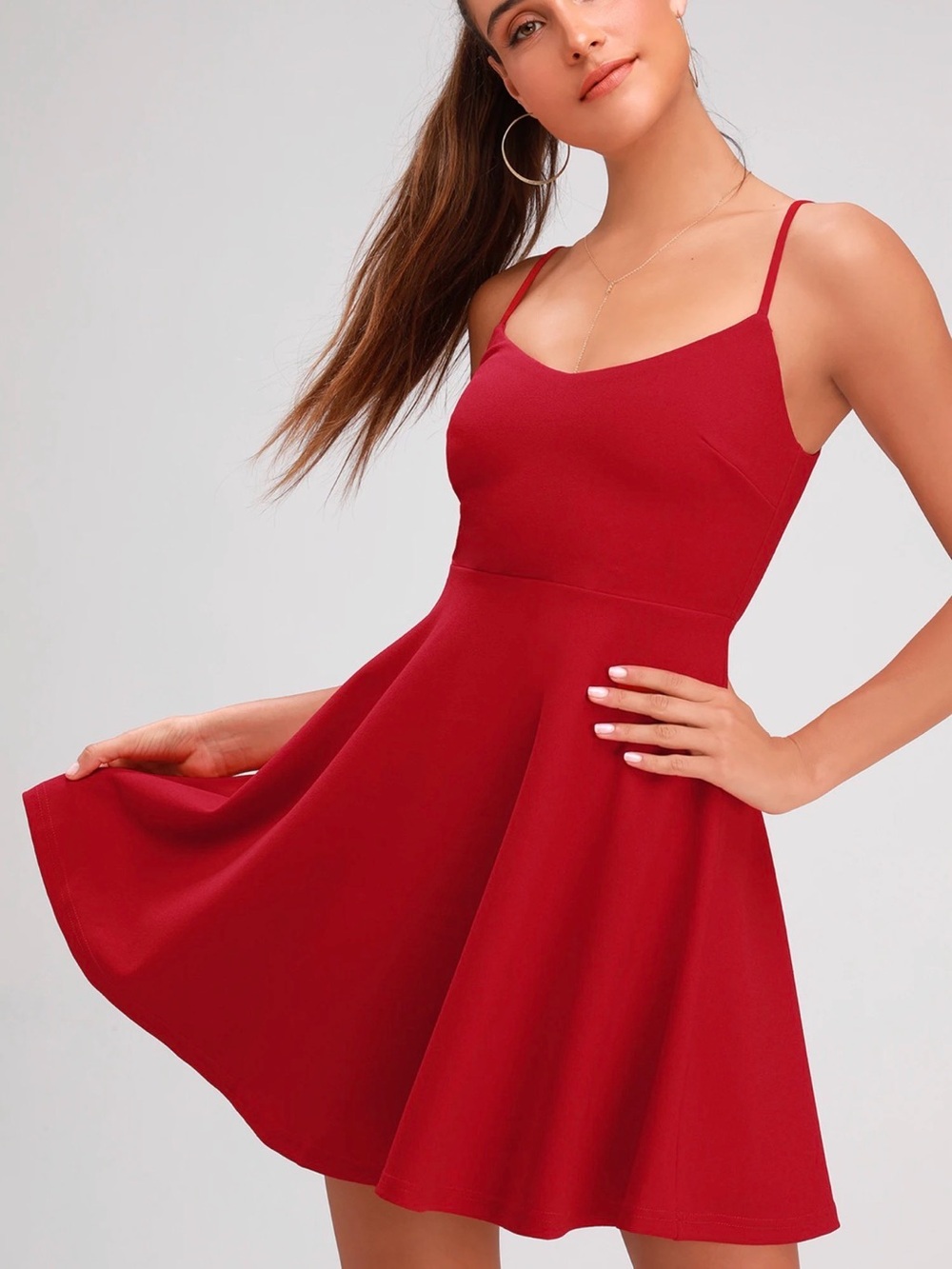 Lulu's Crimson Spaghetti-Strap V-Neck Mini Dress